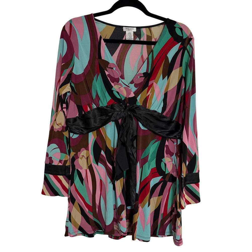 Vintage Y2K Bisou Bisou Maternity Abstract Print Babydoll Top Size Large